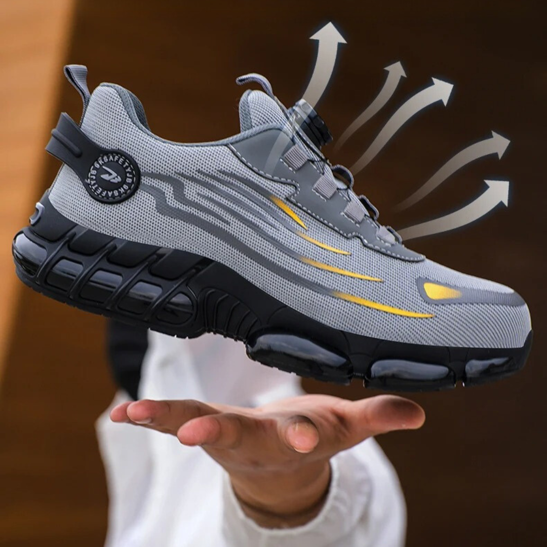 Men's safety work shoes featuring a non-slip grip and quick twist lock design, offering durability, slip resistance, comfort, and stability for all-day wear 2