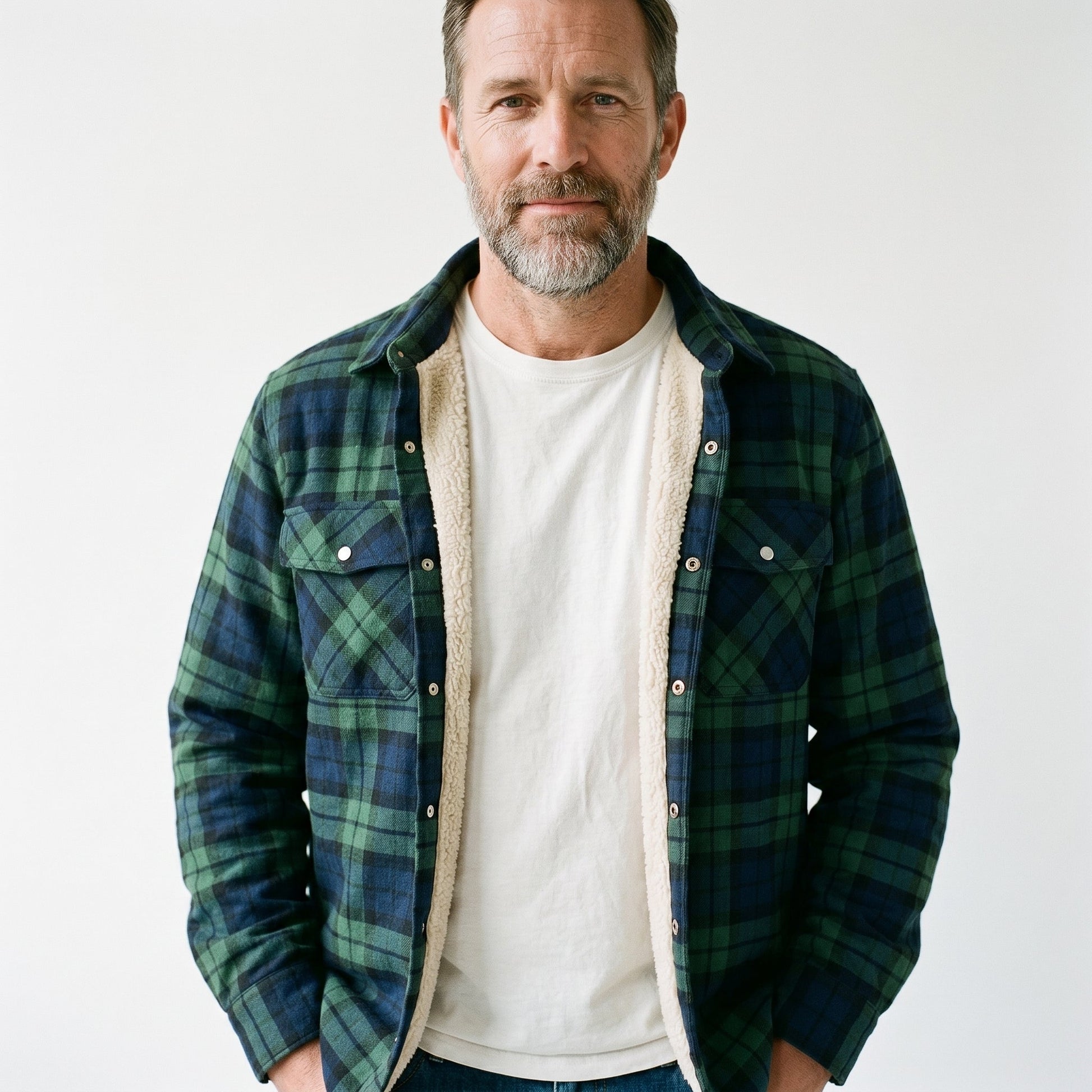 Men's Sherpa-Lined Plaid Jacket with Button-Down Front and Two Chest Pockets for Ultimate Comfort and Style 6