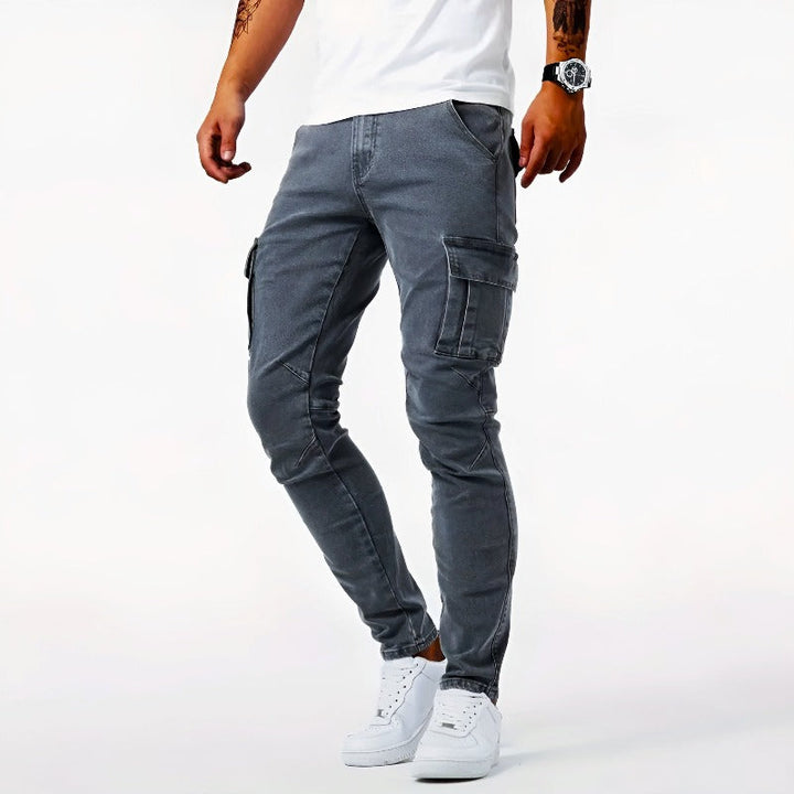 Men's Slim Fit Cargo Jeans with Functional Side Pockets – Modern Urban Style for All-Day Comfort 0