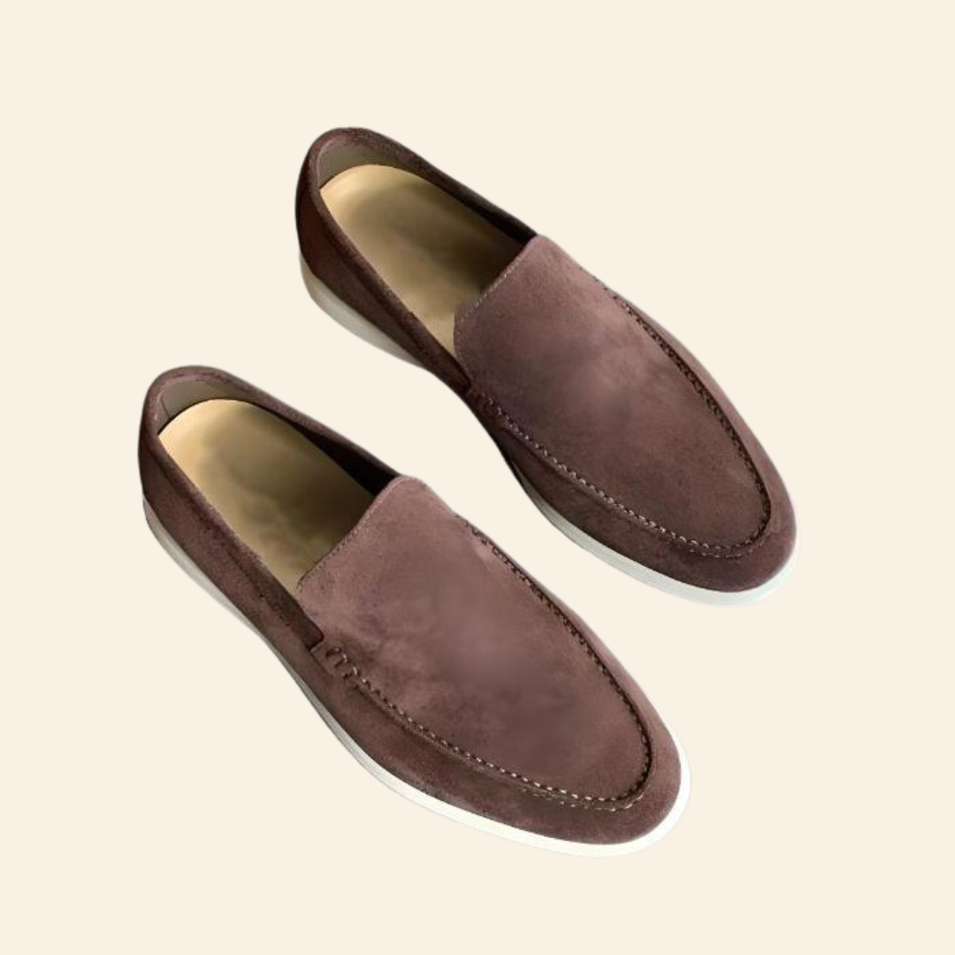 Men's brown suede loafers featuring a comfortable fit and classic design, ideal for both casual and formal wear, slip-on style for easy wear. 9