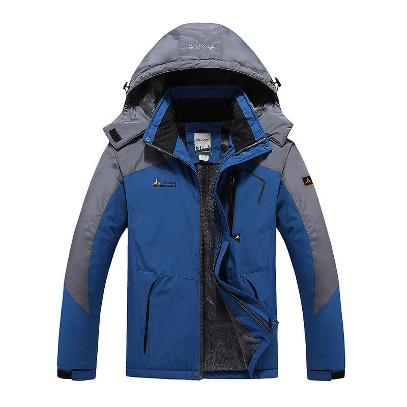Men's waterproof parka featuring a cozy fleece lining and a detachable hood, designed for warmth and comfort during outdoor activities in winter. 0