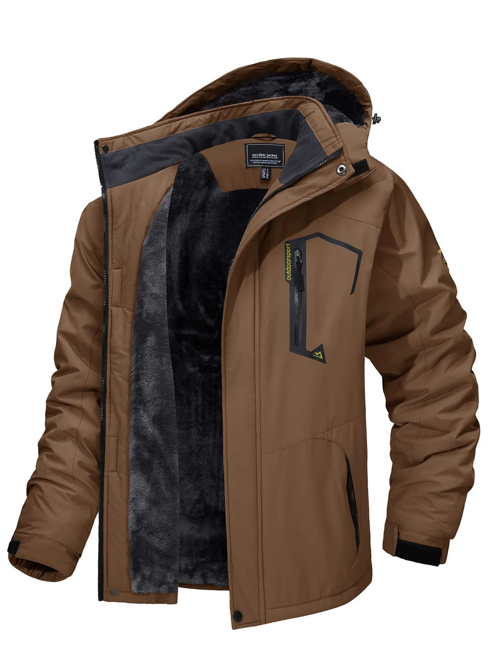 Men's waterproof parka featuring a cozy fleece lining and a detachable hood, designed for warmth and comfort during outdoor activities in winter. 4