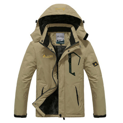 Men's waterproof parka featuring a cozy fleece lining and a detachable hood, designed for warmth and comfort during outdoor activities in winter. 5