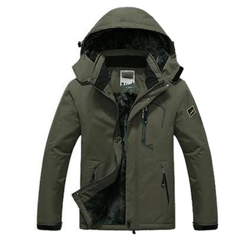 Men's waterproof parka featuring a cozy fleece lining and a detachable hood, designed for warmth and comfort during outdoor activities in winter. 6