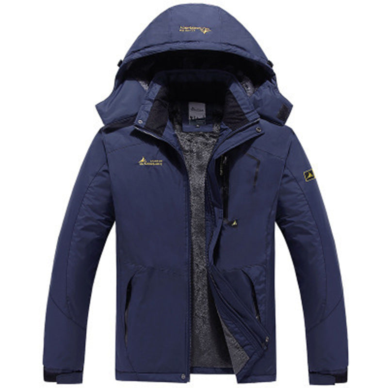 Men's waterproof parka featuring a cozy fleece lining and a detachable hood, designed for warmth and comfort during outdoor activities in winter. 7