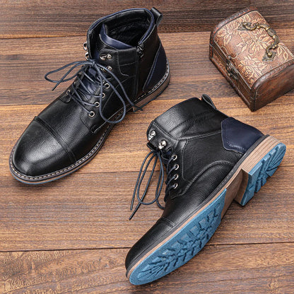 Men's winter boots featuring a warm interior and structured design, ideal for outdoor use, in an urban utility style with a 15cm shaft height. 2