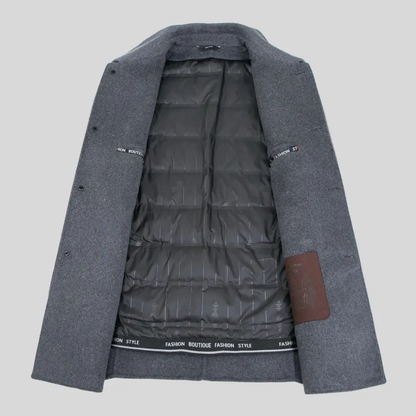 Men's tailored fit wool overcoat in classic mid-length design, perfect for formal and smart casual occasions, featuring a sophisticated look and premium material. 8