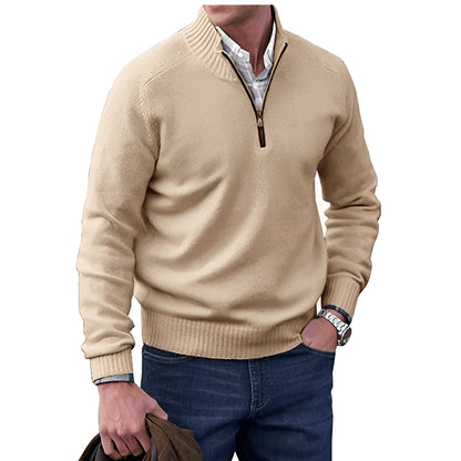 Men's knit jumper featuring a quarter-zip collar and raglan sleeves, designed for a classic regular fit in soft, warm fabric, perfect for casual 1