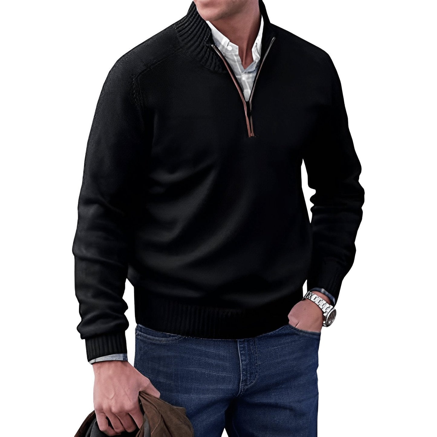 Men's knit jumper featuring a quarter-zip collar and raglan sleeves, designed for a classic regular fit in soft, warm fabric, perfect for casual 2