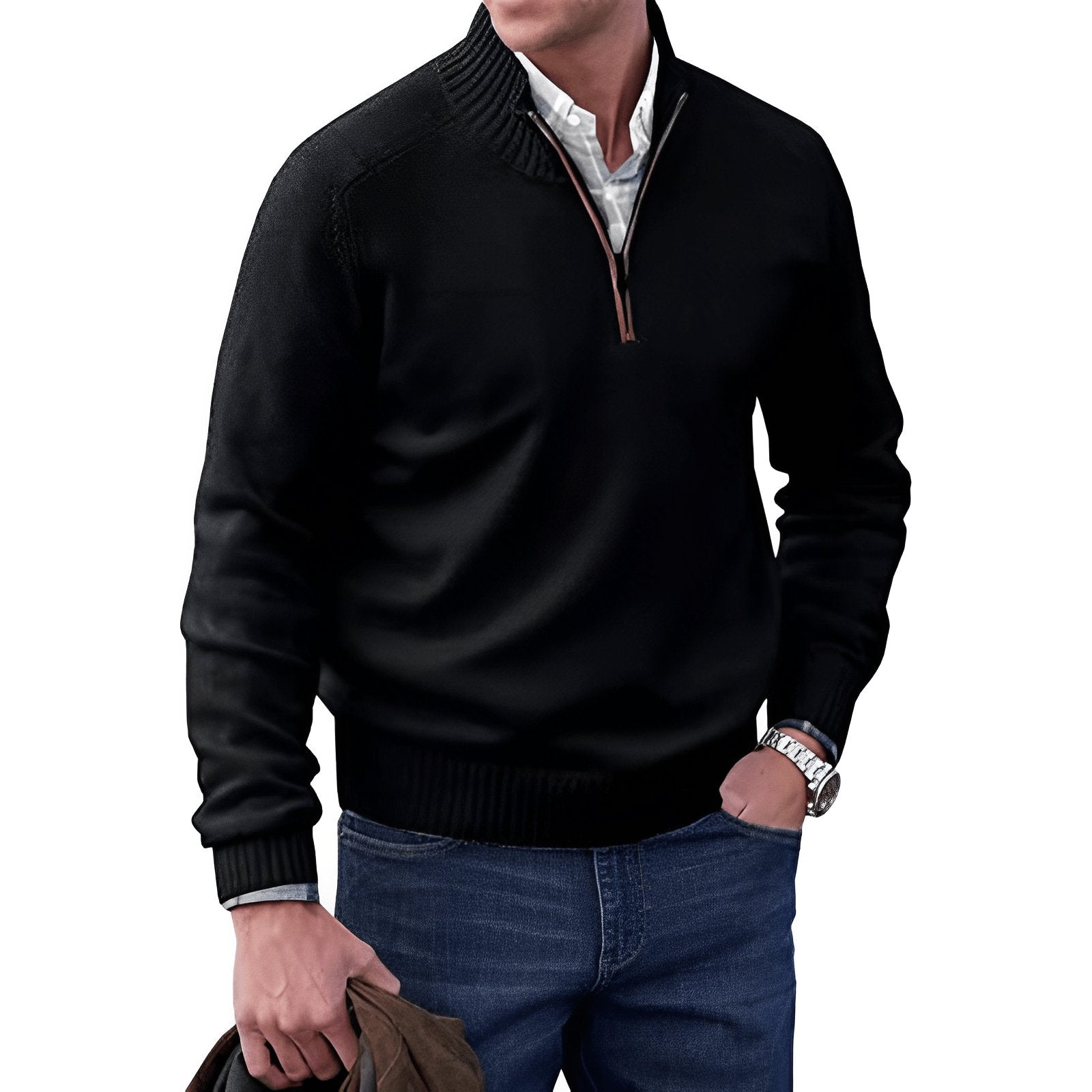 Men's knit jumper featuring a quarter-zip collar and raglan sleeves, designed for a classic regular fit in soft, warm fabric, perfect for casual 2