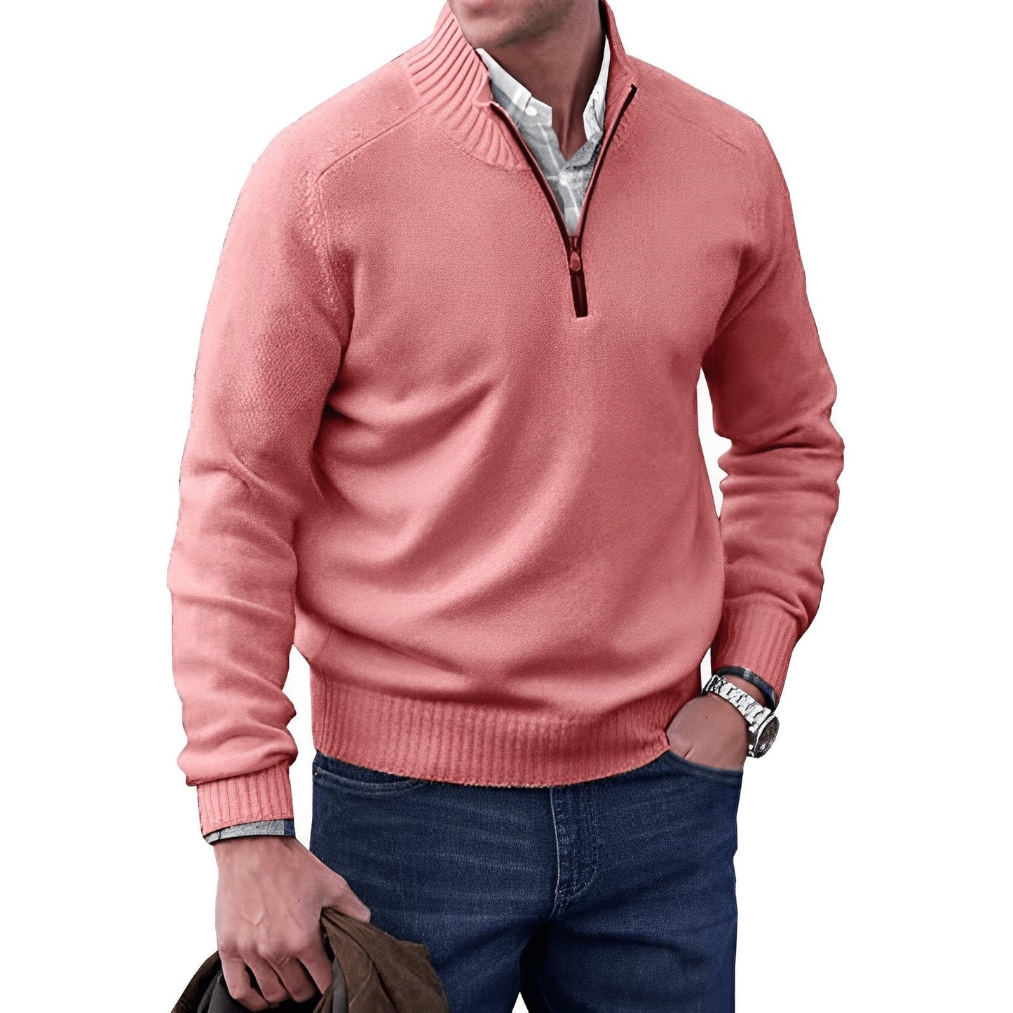 Men's knit jumper featuring a quarter-zip collar and raglan sleeves, designed for a classic regular fit in soft, warm fabric, perfect for casual 4