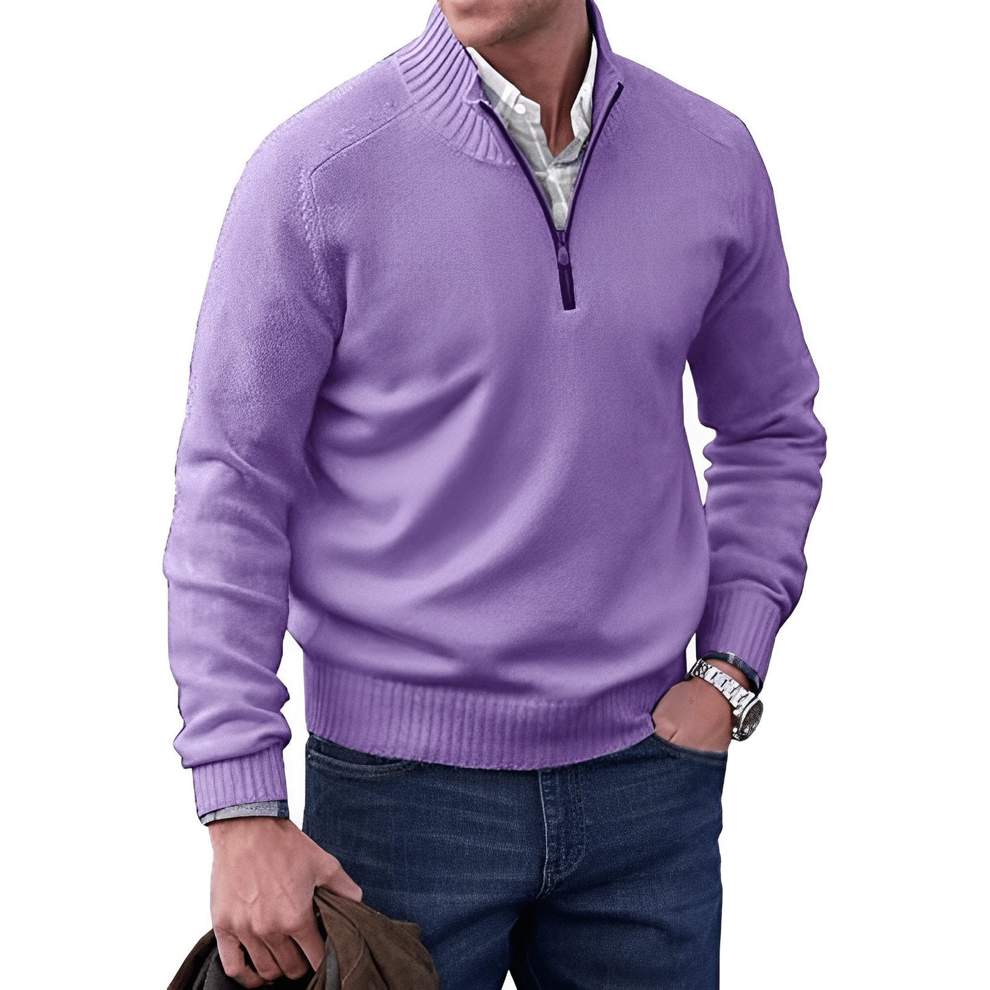 Men's knit jumper featuring a quarter-zip collar and raglan sleeves, designed for a classic regular fit in soft, warm fabric, perfect for casual 5