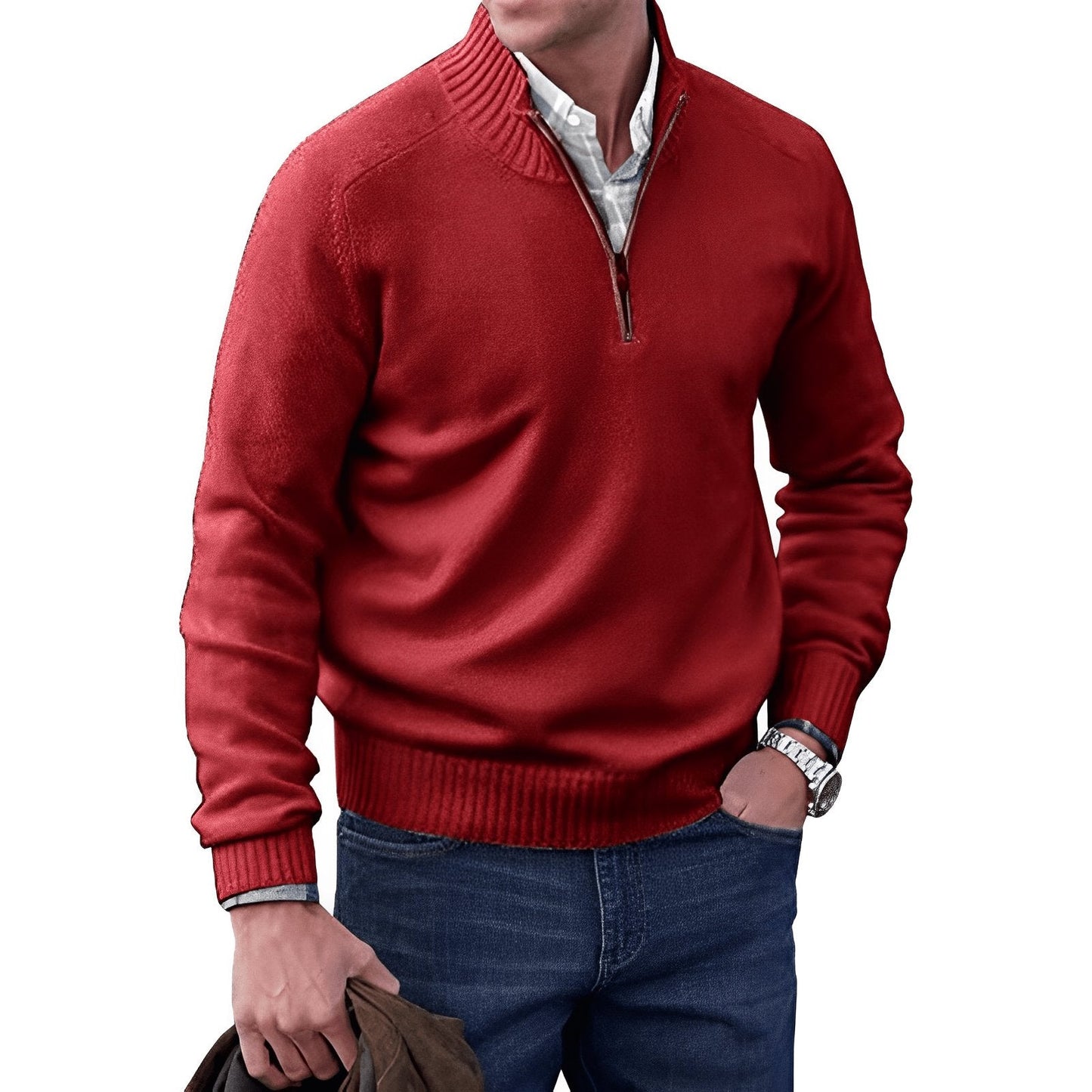 Men's knit jumper featuring a quarter-zip collar and raglan sleeves, designed for a classic regular fit in soft, warm fabric, perfect for casual 8
