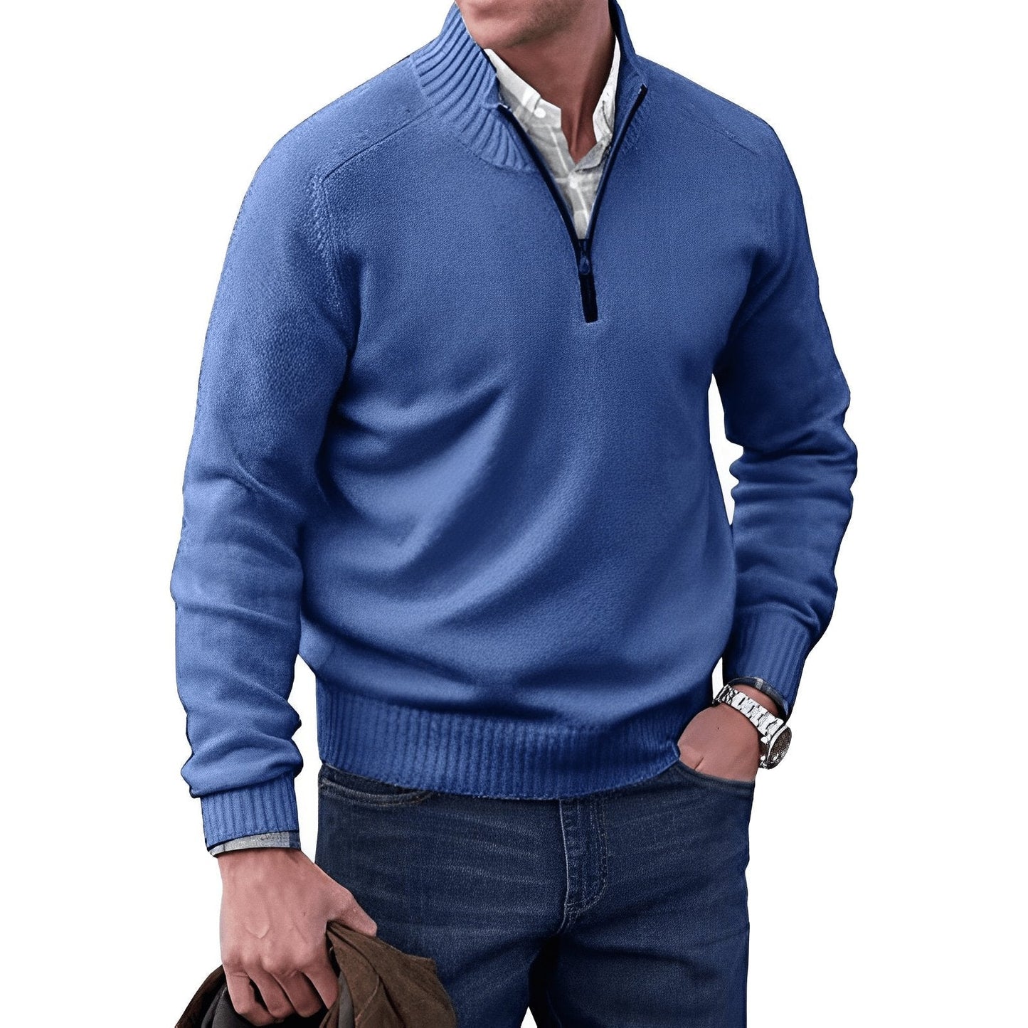 Men's knit jumper featuring a quarter-zip collar and raglan sleeves, designed for a classic regular fit in soft, warm fabric, perfect for casual 9