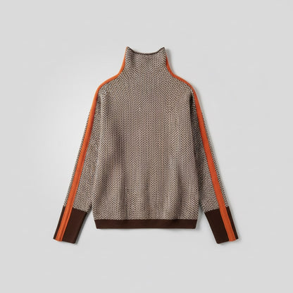 Men's turtleneck sweater featuring a high collar, contrasting stripes, and made from a soft cotton-acrylic blend, perfect for stylish layering in 1