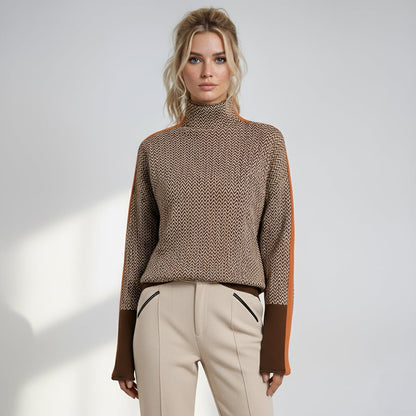 Men's turtleneck sweater featuring a high collar, contrasting stripes, and made from a soft cotton-acrylic blend, perfect for stylish layering in 4