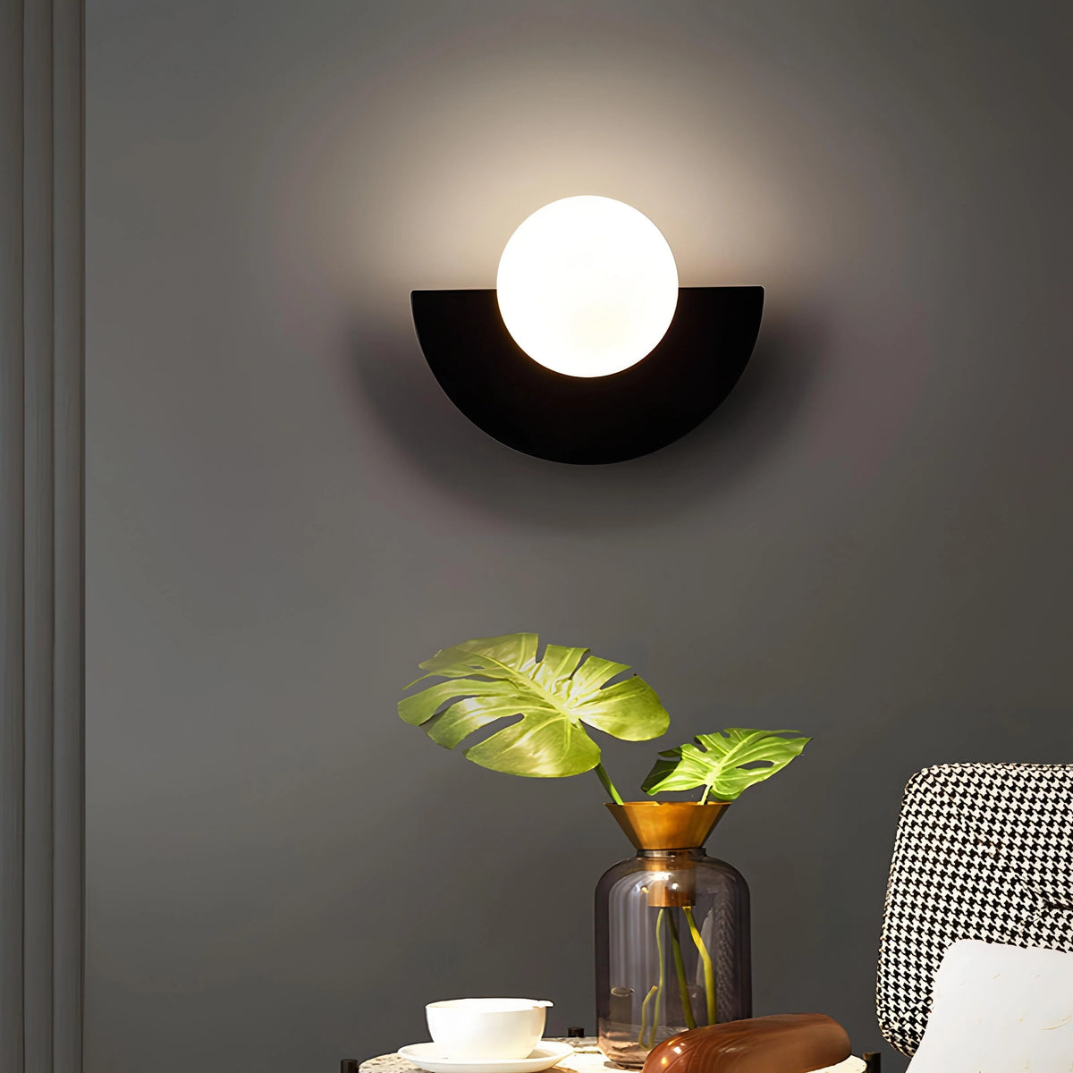 Mid-Century LED Wall Lamp featuring a stylish half-circle design, available in versatile color options to enhance any modern decor. 1