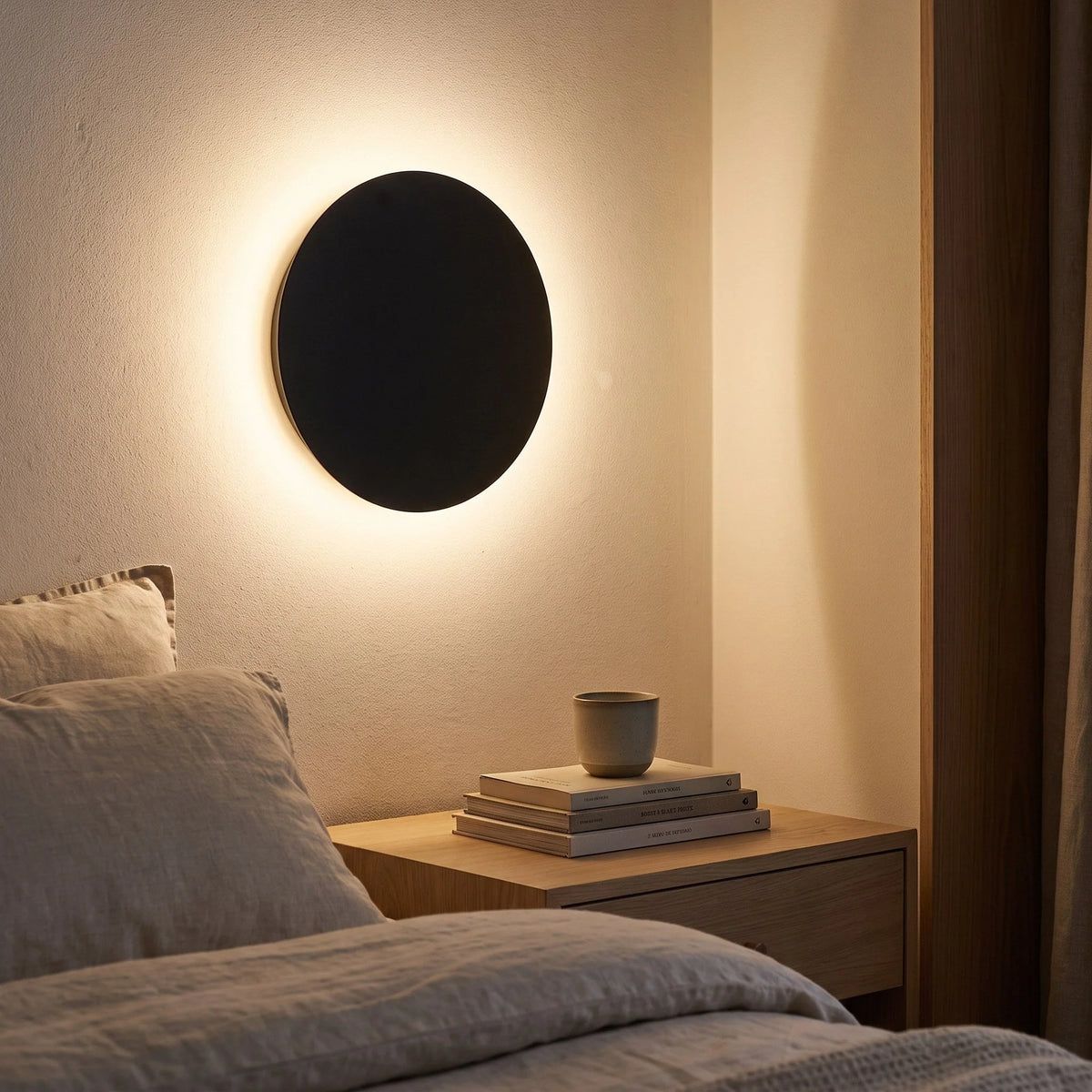 Minimalist LED wall light in black and white, featuring touch dimming and a wireless USB rechargeable design, perfect for modern home decor. 2