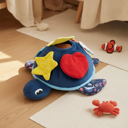 Montessori Sensory Sea Turtle Toy featuring removable soft sea creatures, designed for tactile play and early learning development in children. 2