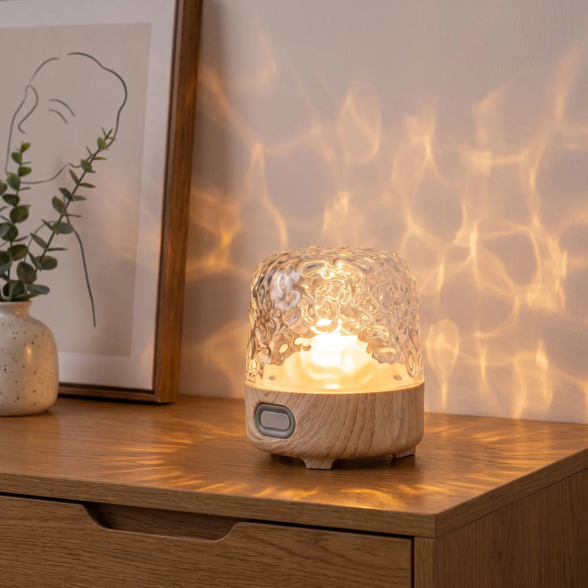 Mood lamp featuring a crystal glass design, equipped with a Bluetooth speaker and adjustable light settings for a customizable ambiance. 1