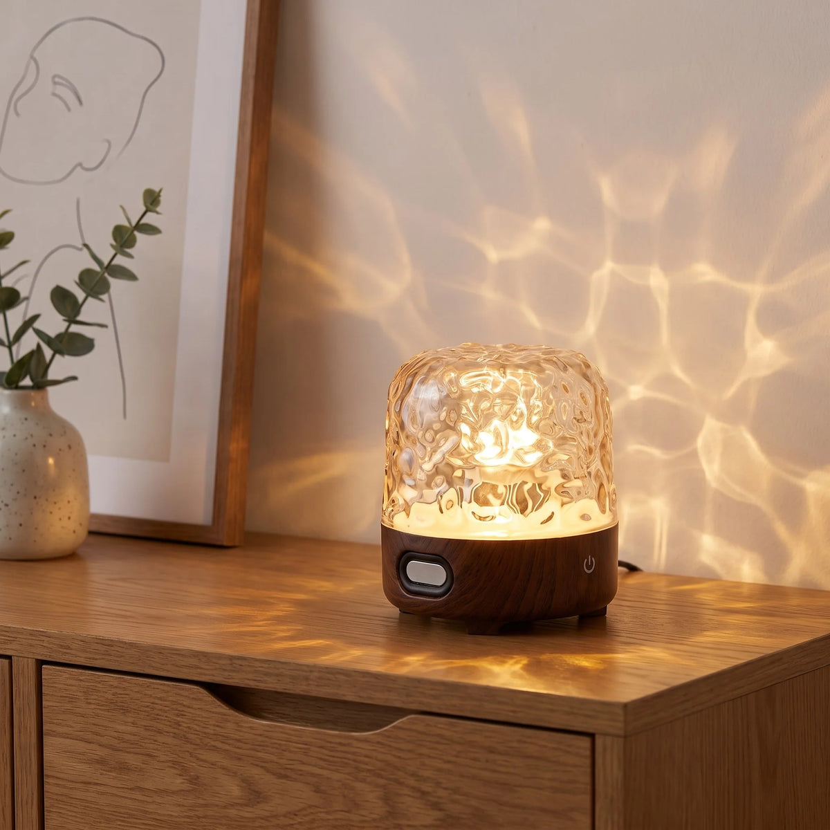 Mood lamp featuring a crystal glass design, equipped with a Bluetooth speaker and adjustable light settings for a customizable ambiance. 2