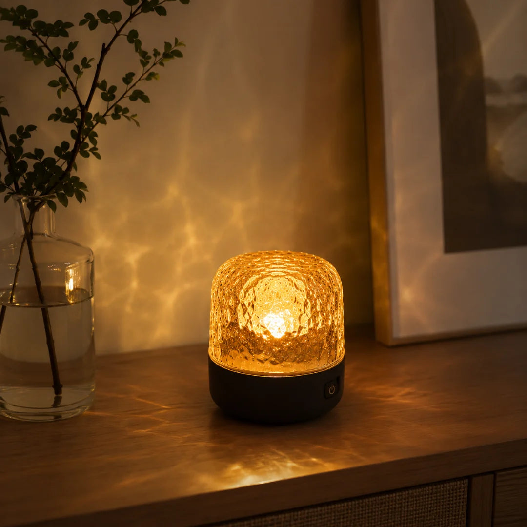 Mood lamp featuring a crystal glass design, equipped with a Bluetooth speaker and adjustable light settings for a customizable ambiance. 4