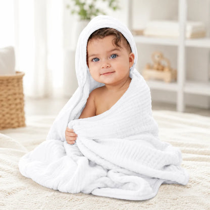 Muslin baby hooded towel set in Pacific blue fern design, made from soft absorbent cotton, perfect for newborns and toddlers, lightweight and cozy 0