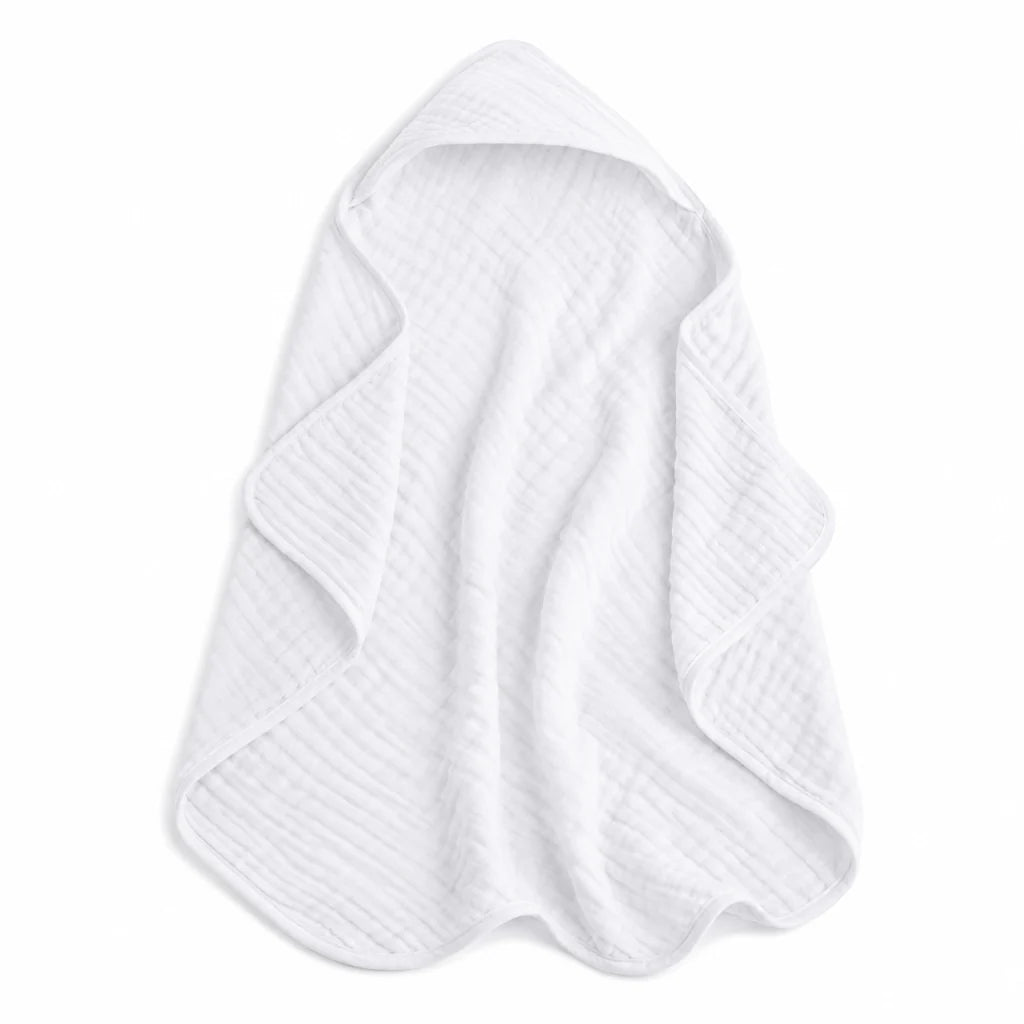 Muslin baby hooded towel set in Pacific blue fern design, made from soft absorbent cotton, perfect for newborns and toddlers, lightweight and cozy 1