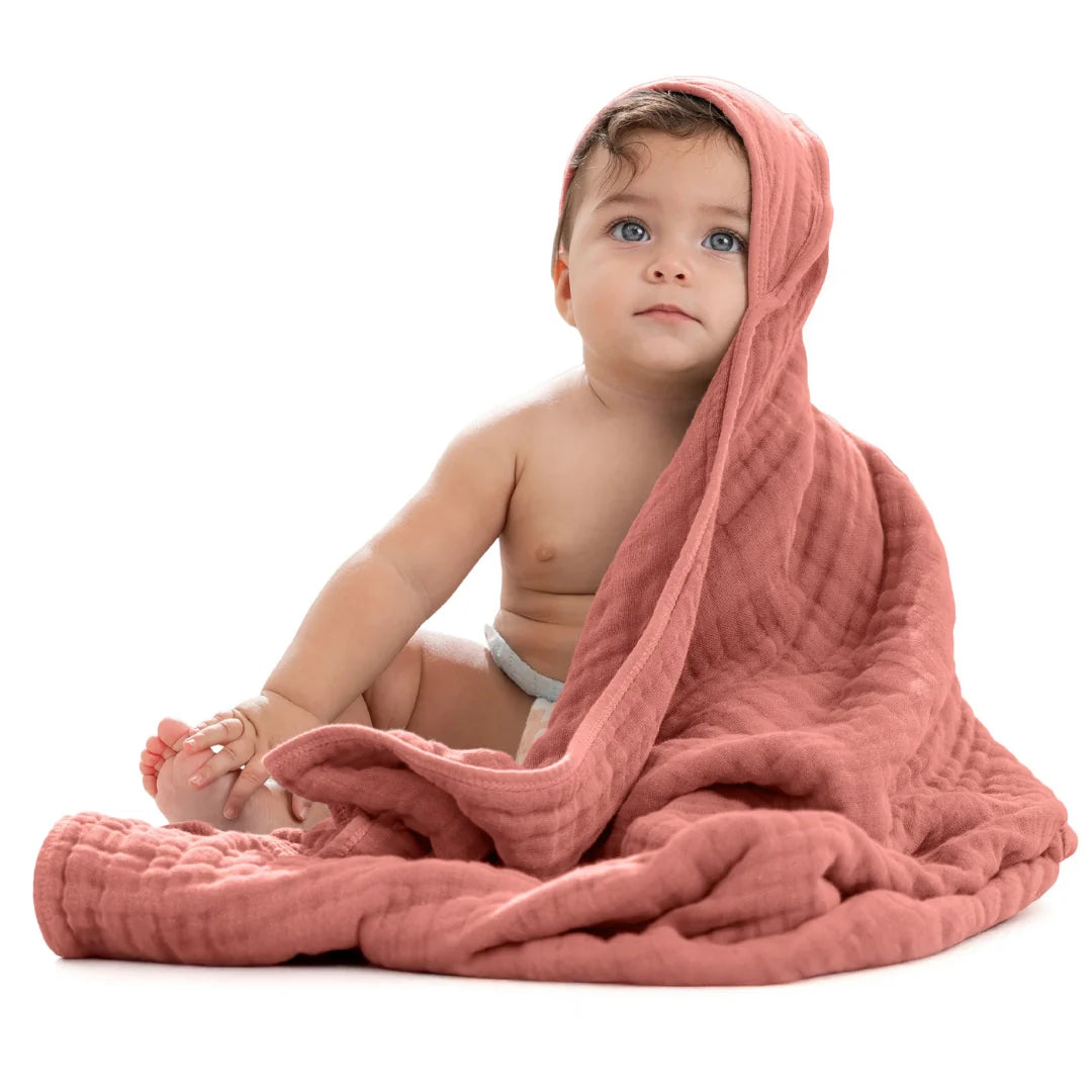 Muslin baby hooded towel set in Pacific blue fern design, made from soft absorbent cotton, perfect for newborns and toddlers, lightweight and cozy 12