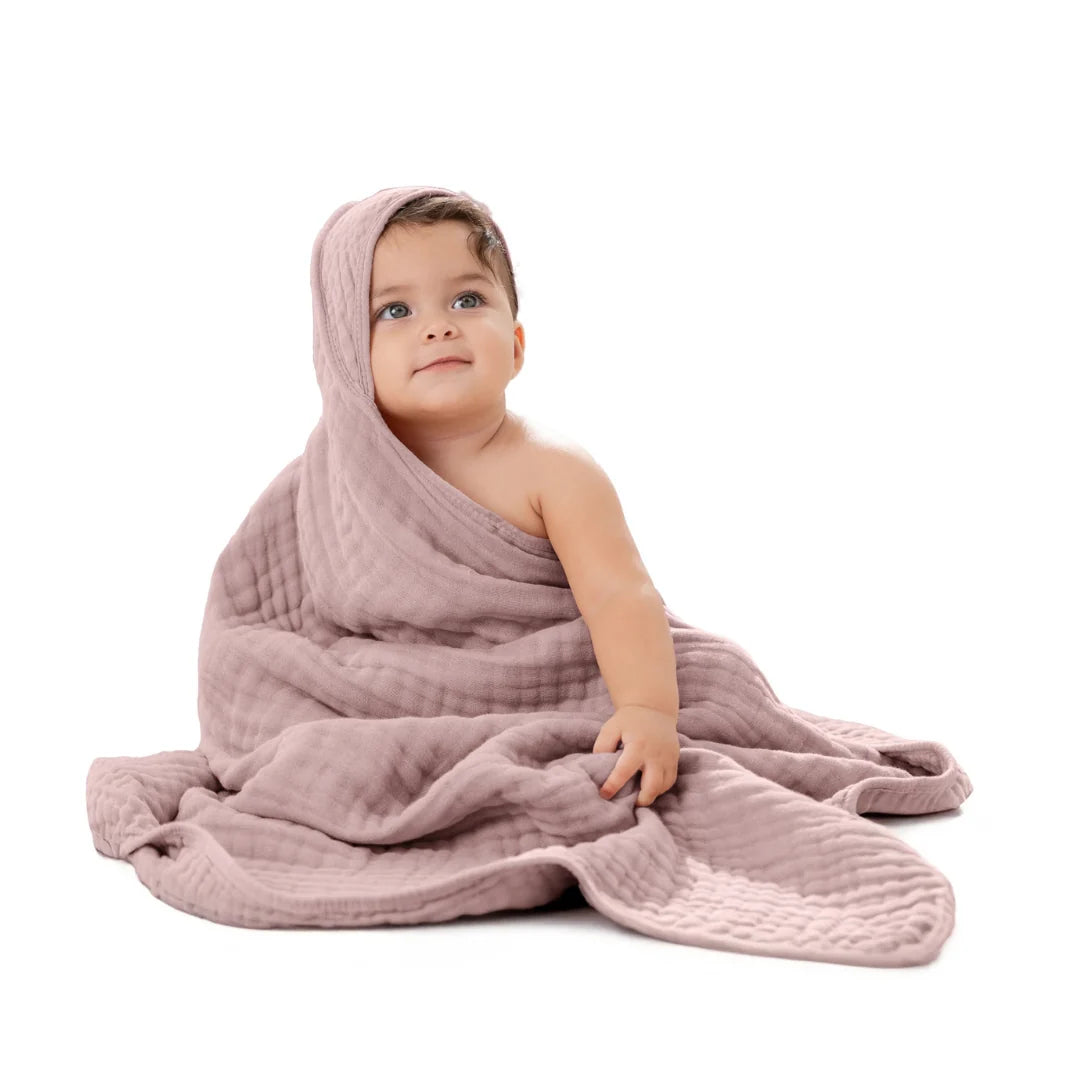 Muslin baby hooded towel set in Pacific blue fern design, made from soft absorbent cotton, perfect for newborns and toddlers, lightweight and cozy 13