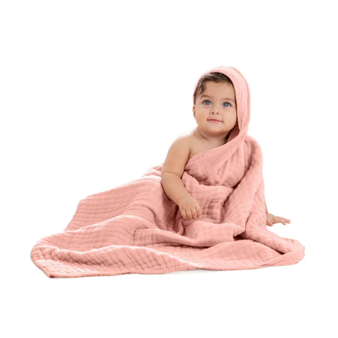 Muslin baby hooded towel set in Pacific blue fern design, made from soft absorbent cotton, perfect for newborns and toddlers, lightweight and cozy 15