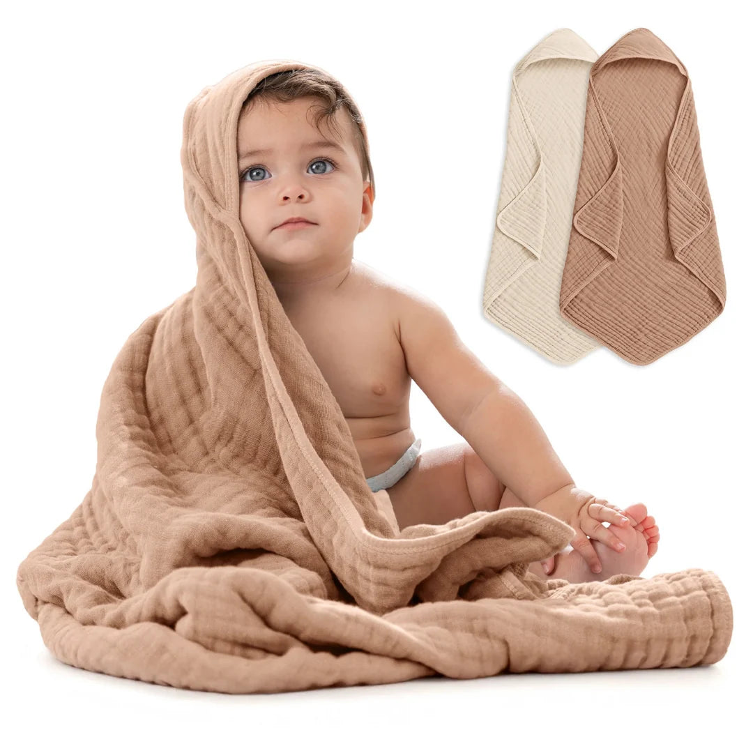 Muslin baby hooded towel set in Pacific blue fern design, made from soft absorbent cotton, perfect for newborns and toddlers, lightweight and cozy 16