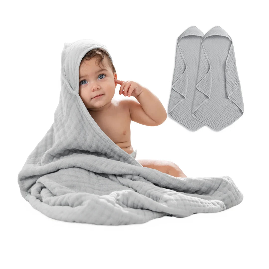 Muslin baby hooded towel set in Pacific blue fern design, made from soft absorbent cotton, perfect for newborns and toddlers, lightweight and cozy 18