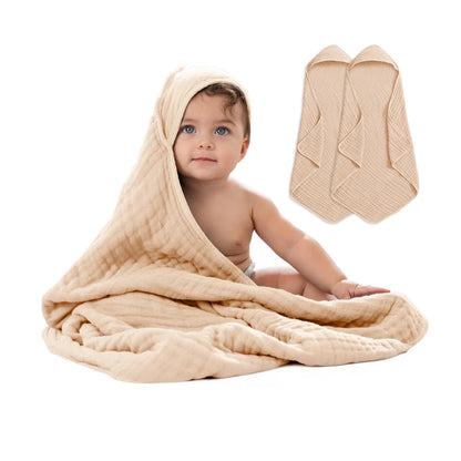 Muslin baby hooded towel set in Pacific blue fern design, made from soft absorbent cotton, perfect for newborns and toddlers, lightweight and cozy 19