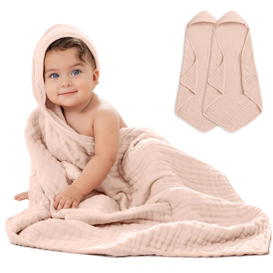 Muslin baby hooded towel set in Pacific blue fern design, made from soft absorbent cotton, perfect for newborns and toddlers, lightweight and cozy 3