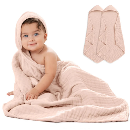 Muslin baby hooded towel set in Pacific blue fern design, made from soft absorbent cotton, perfect for newborns and toddlers, lightweight and cozy 3