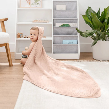Muslin baby hooded towel set in Pacific blue fern design, made from soft absorbent cotton, perfect for newborns and toddlers, lightweight and cozy 5