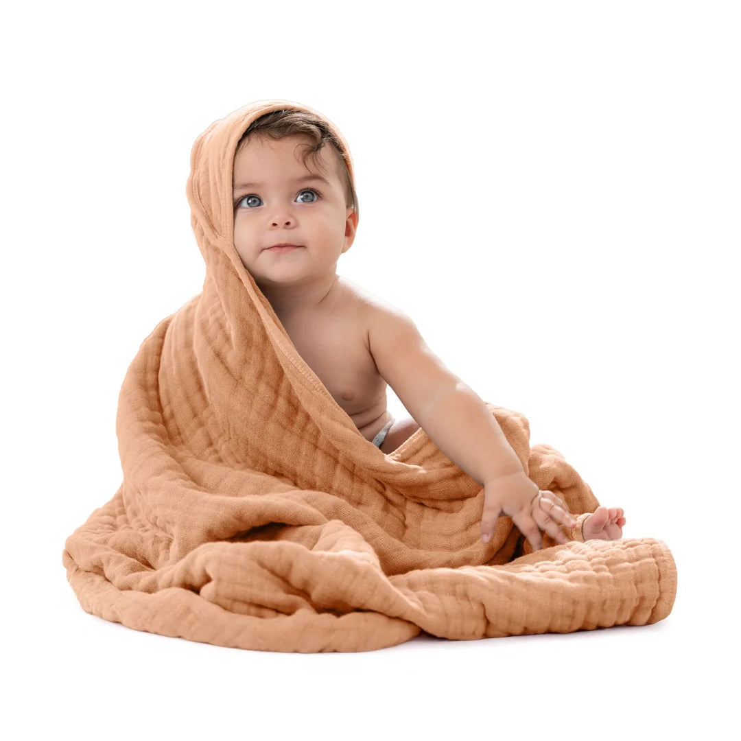 Muslin baby hooded towel set in Pacific blue fern design, made from soft absorbent cotton, perfect for newborns and toddlers, lightweight and cozy 9