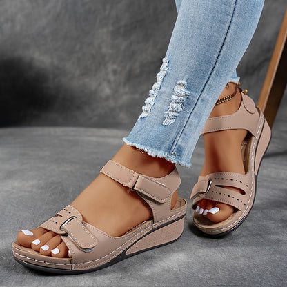 Orthopedic wedge sandals for women featuring cushioned support, adjustable fit, and a lightweight breathable design for all-day comfort. 4