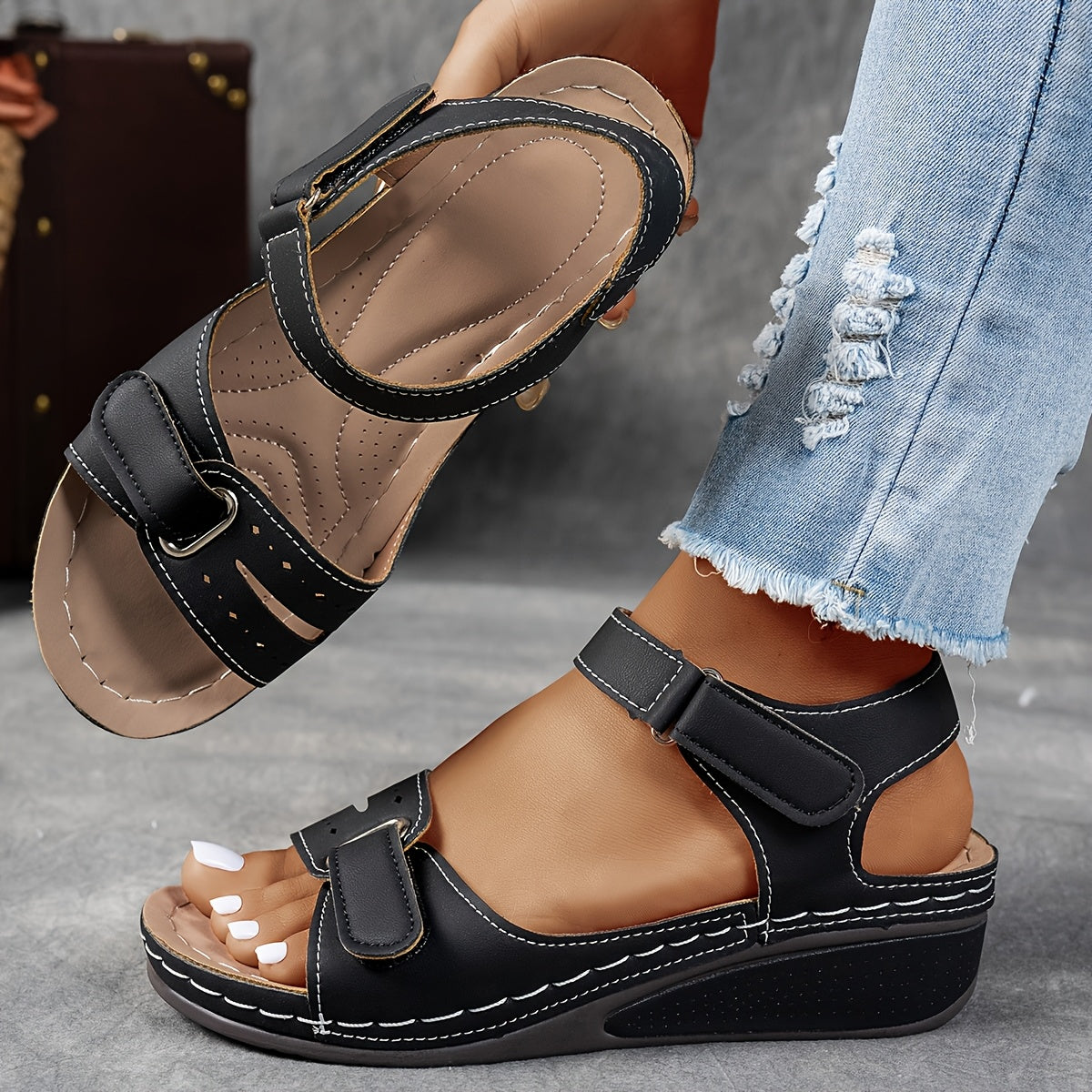 Orthopedic wedge sandals for women featuring cushioned support, adjustable fit, and a lightweight breathable design for all-day comfort. 7