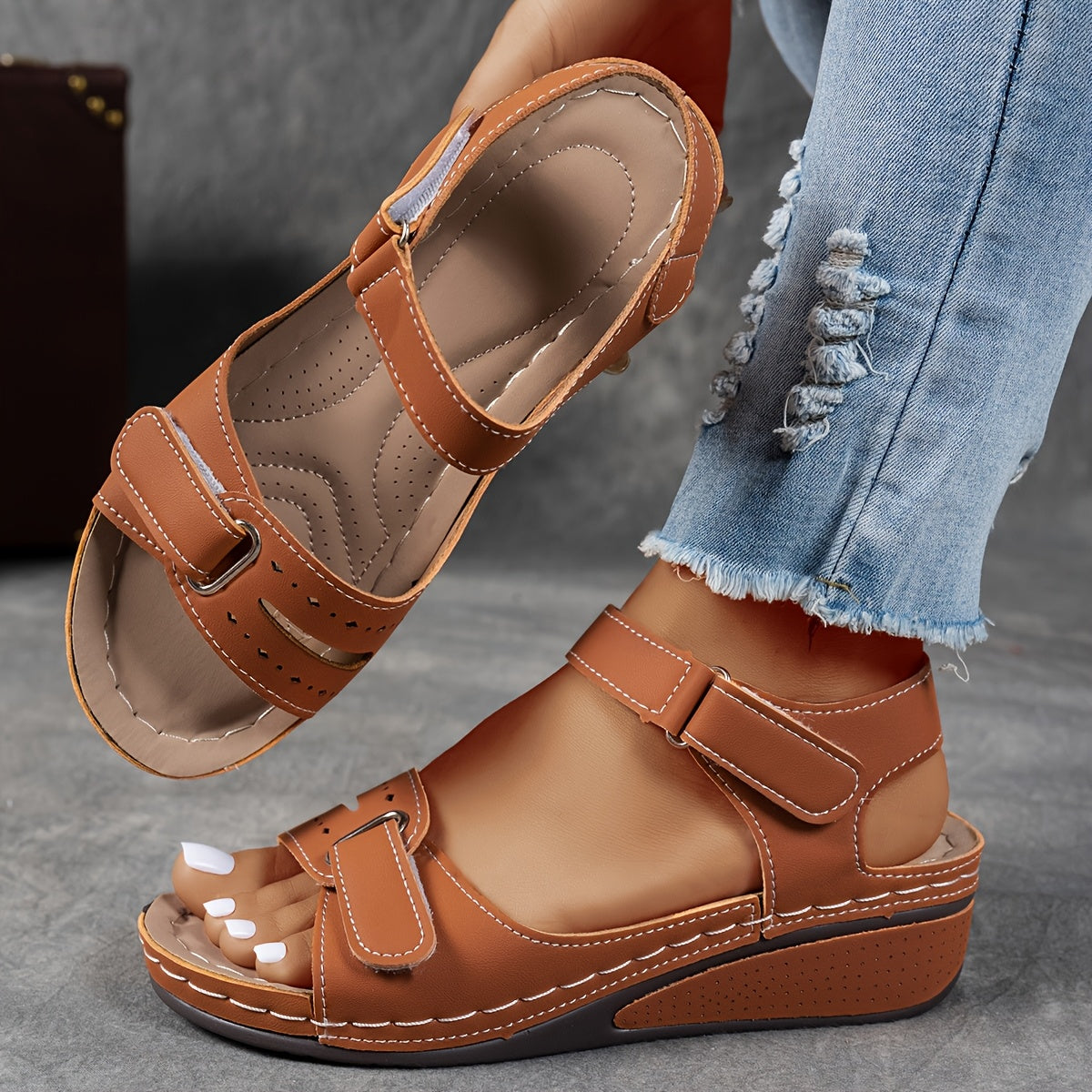 Orthopedic wedge sandals for women featuring cushioned support, adjustable fit, and a lightweight breathable design for all-day comfort. 9