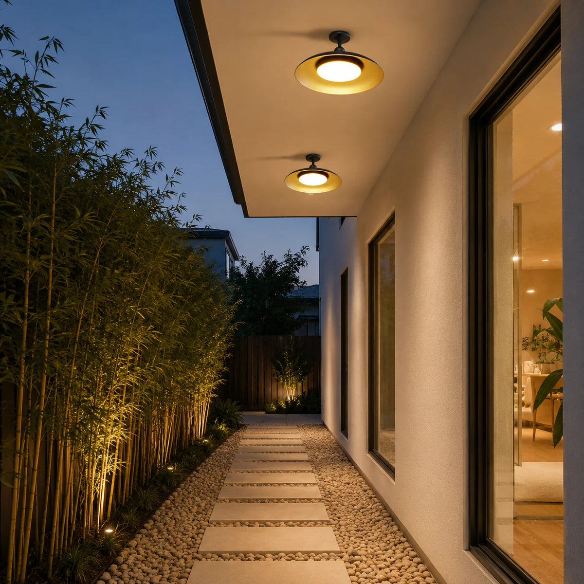 Outdoor ceiling light featuring a semi-flush mount design, crafted from weather-resistant carbonised steel, showcasing a sleek and modern aesthetic perfect for enhancing outdoor spaces 1