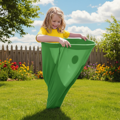 Outdoor family game featuring stretchy trousers and colorful catching balls, perfect for active group entertainment and fun outdoor activities. 3