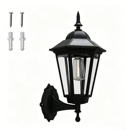 Outdoor solar wall light featuring a vintage design, equipped with a motion sensor for enhanced security, weatherproof construction ideal for outdoor use. 0