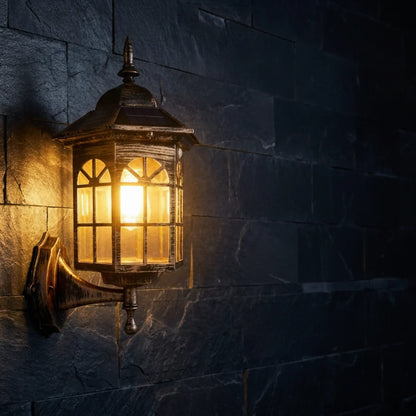 Outdoor solar wall light featuring a vintage design, equipped with a motion sensor for enhanced security, weatherproof construction ideal for outdoor use. 2