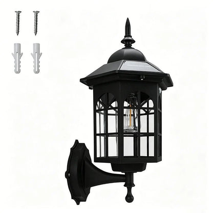 Outdoor solar wall light featuring a vintage design, equipped with a motion sensor for enhanced security, weatherproof construction ideal for outdoor use. 7