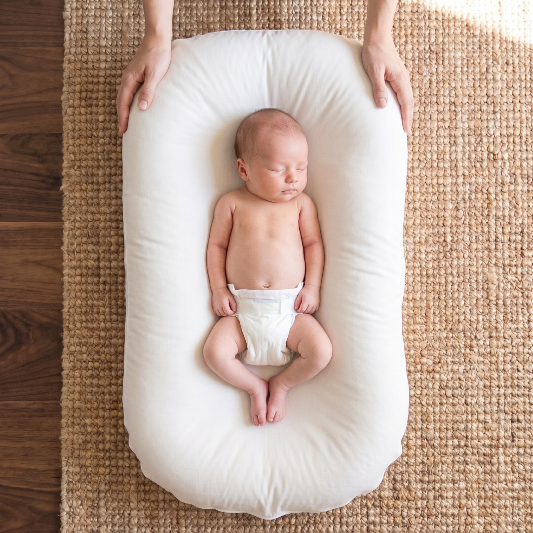 Pastel Baby Lounger Nest featuring breathable materials and raised edges for enhanced comfort and safety. 10