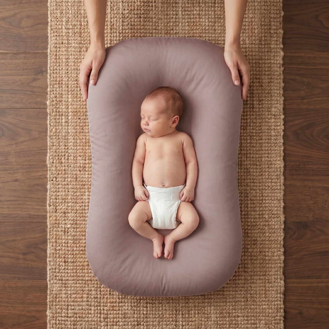 Pastel Baby Lounger Nest featuring breathable materials and raised edges for enhanced comfort and safety. 4