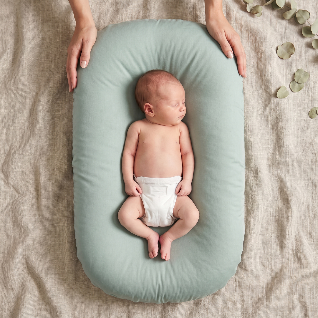 Pastel Baby Lounger Nest featuring breathable materials and raised edges for enhanced comfort and safety. 9