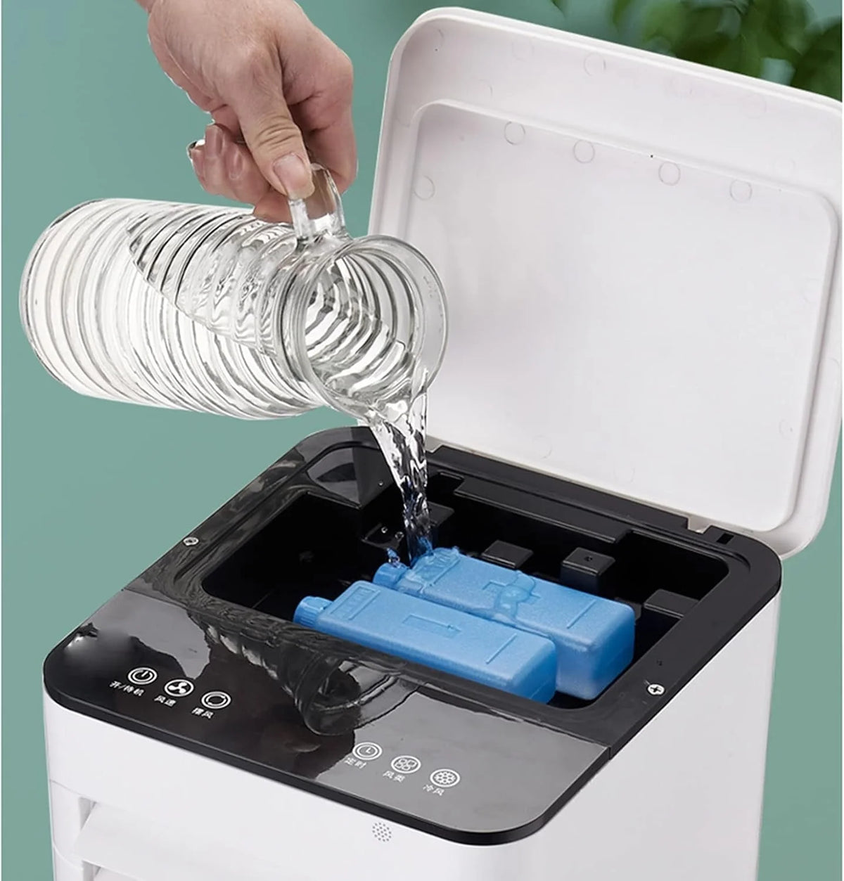 Portable air cooler with humidifier and purifier, featuring a sleek design and three-in-one functionality, ideal for home and office use, providing efficient evaporative 1